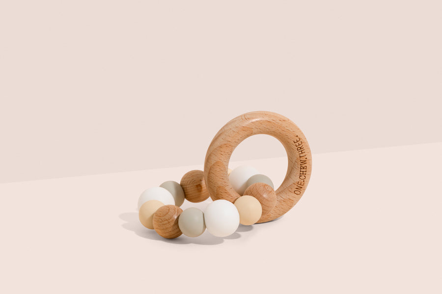 Naturals Silicone and Beech Wood Teether (White) by One.Chew.Three.