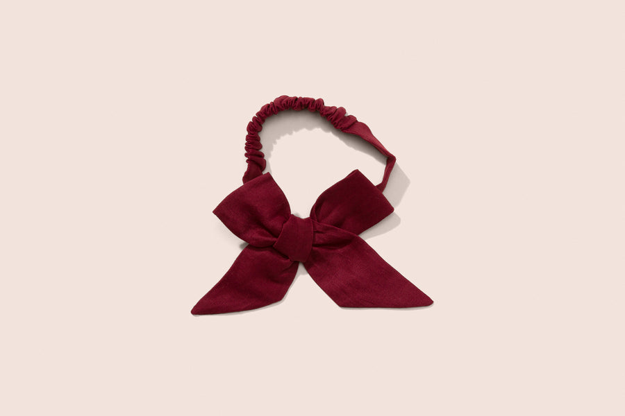 Burgundy Linen Bow Pre-Tied Headband Wrap by Snuggle Hunny Kids